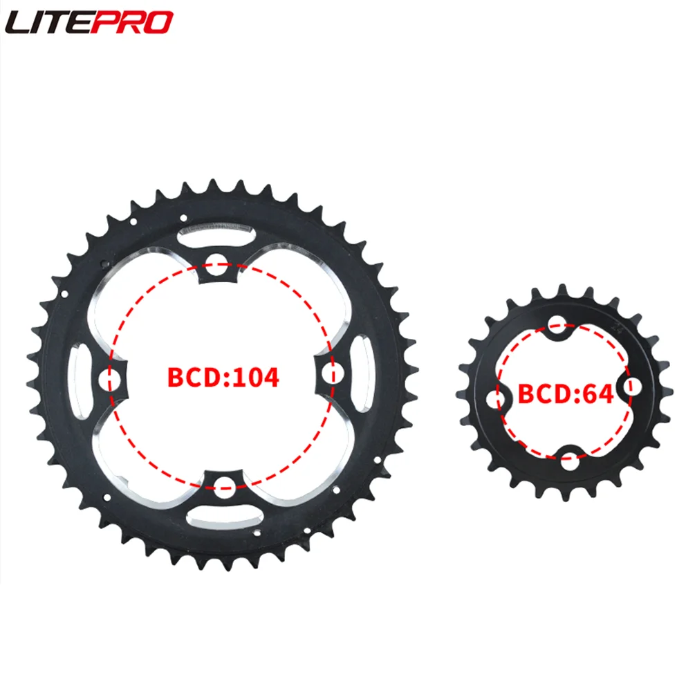 Litepro 24 39 44T Bicycle Steel Black Chainring BCD 64 104MM Sprocket For MTB Bike 4 Claws Crank Chainwheel