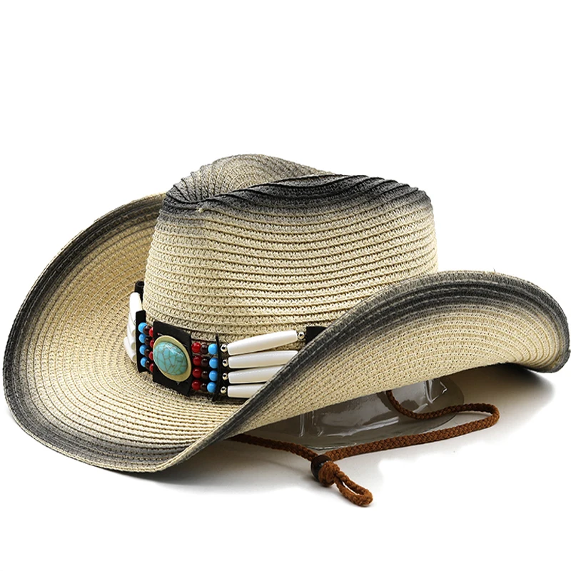 

2022 Summer Hat Panama Hats cowboy Straw Hat For Men Women Leather Ribbon Large Brim Sun Beach Hat Jazz Cap Fedora hat