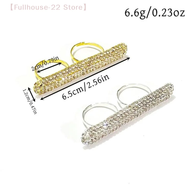 【MAX-22】Lady Long Bar Ring Two Fingers Handmade Hand Accessories Bling Geometric Dubai Rhinestone Open Rings For Women Party view 4
