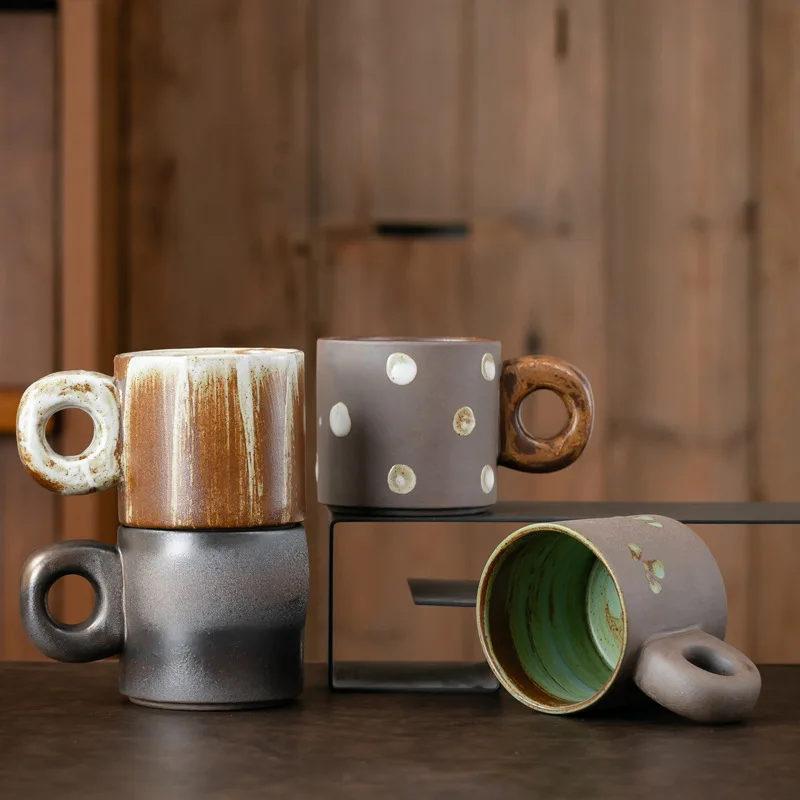 New 310mL Japanese Stoneware Retro Coffee Mug Breakfast Milk Oatmeal Cups Office Couple Water Mug Design Style Mug Birthday Gift
