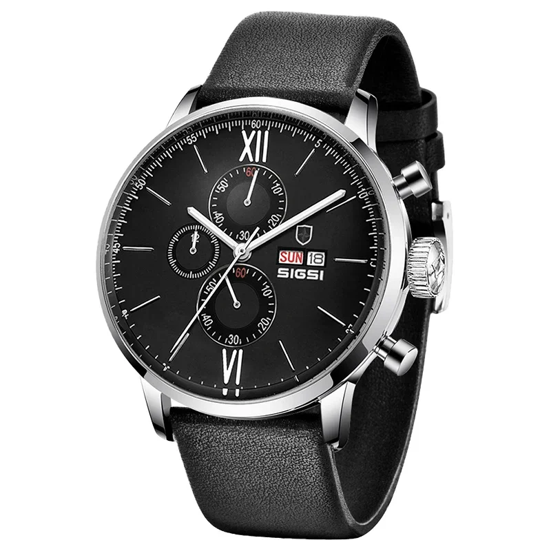 Relógios de Luxo Masculino Aço Inoxidável Mostrador Grande à Prova D'água Relógio de Mão Menino Pulseira de Couro Marca Original Relógios de Pulso Masculino Preto