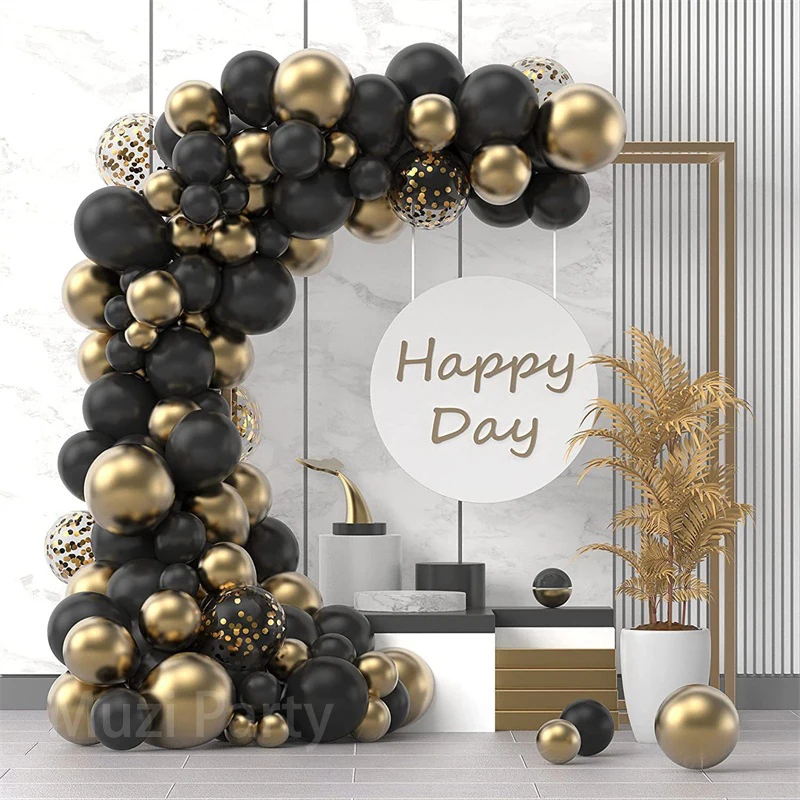 Black Gold Balloon Garland Arch Kit Confetti Latex Balloon 30th 40th 50th Birthday Party Balloons Decorations Adults Baby Shower