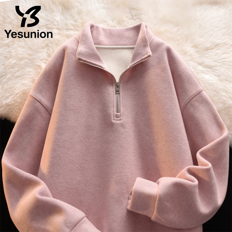

YESUNION Women's Fleece Sweatshirt Stand-Up Collar Pullover Half Zipper Long Sleeve Autumn Winter Warm Casual Streetwear