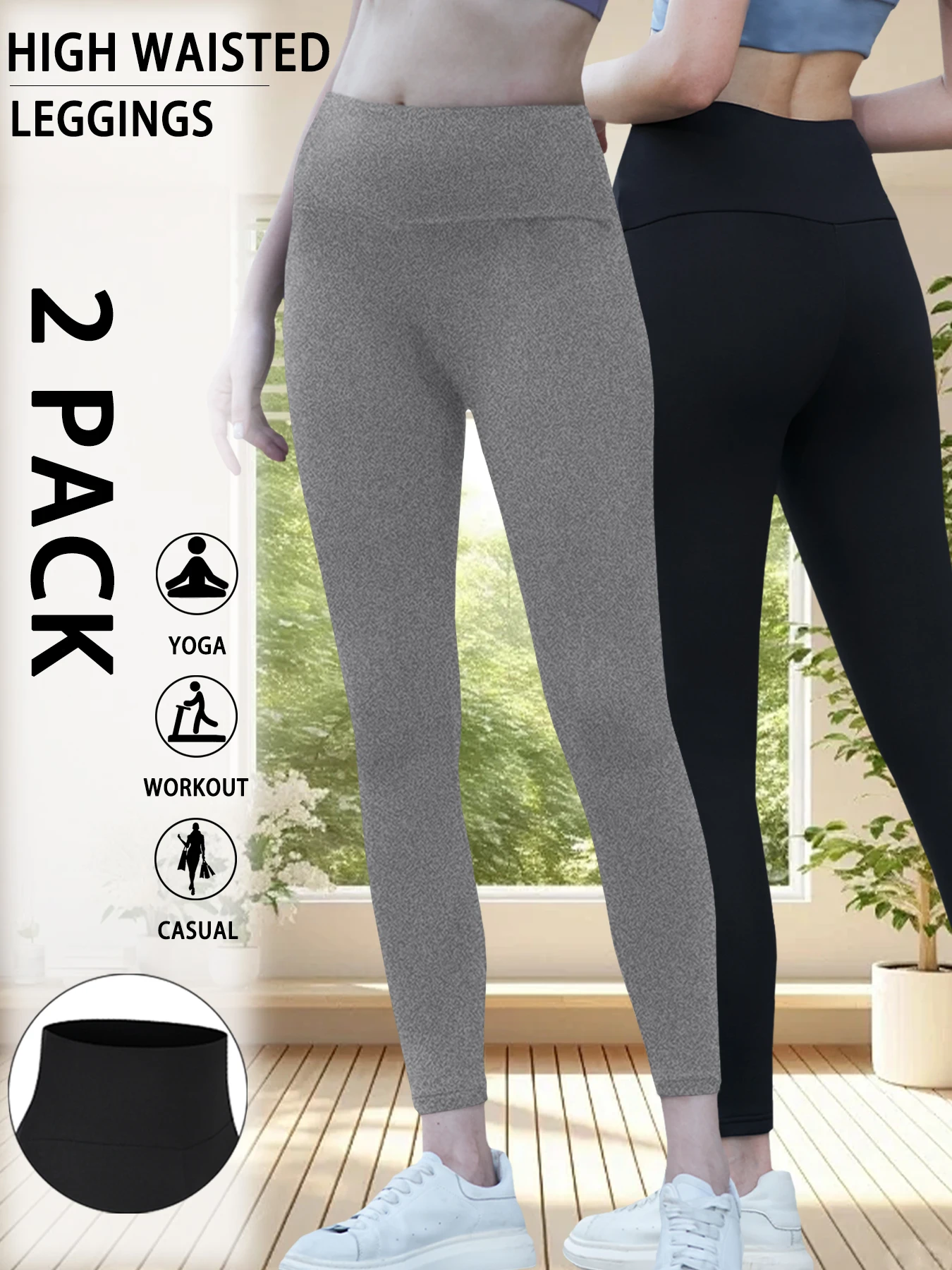 

Комплект из 2-х женских леггинсов с высокой талией и эффектом коррекции живота - супермягкая ткань, идеально подходит для йоги, бега, тренировок и отдыха дома.