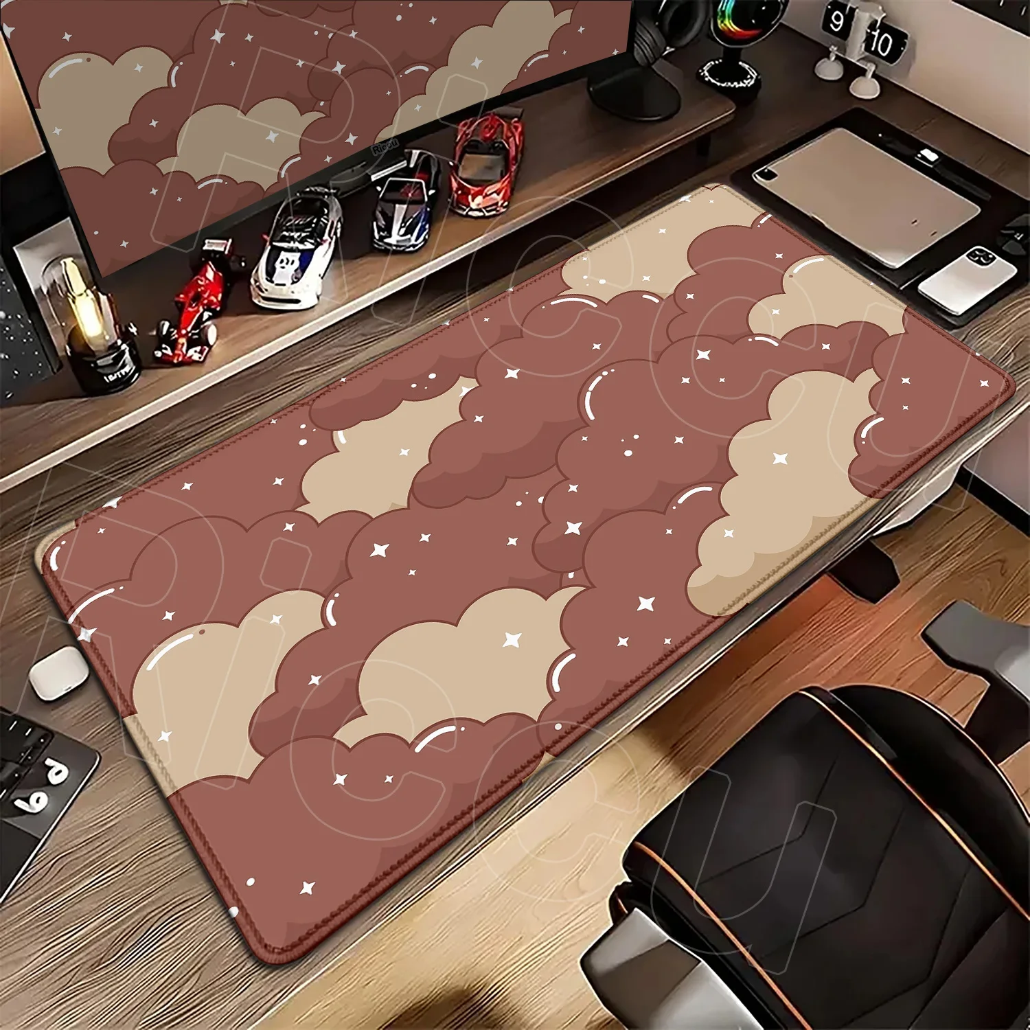 

Anime Deskmat Kawaii Coffee Clouds Mouse Pad Cute Rubber Carpet XXL Large Computer Extended Gaming Keyboard Rug Desktop Decorate
