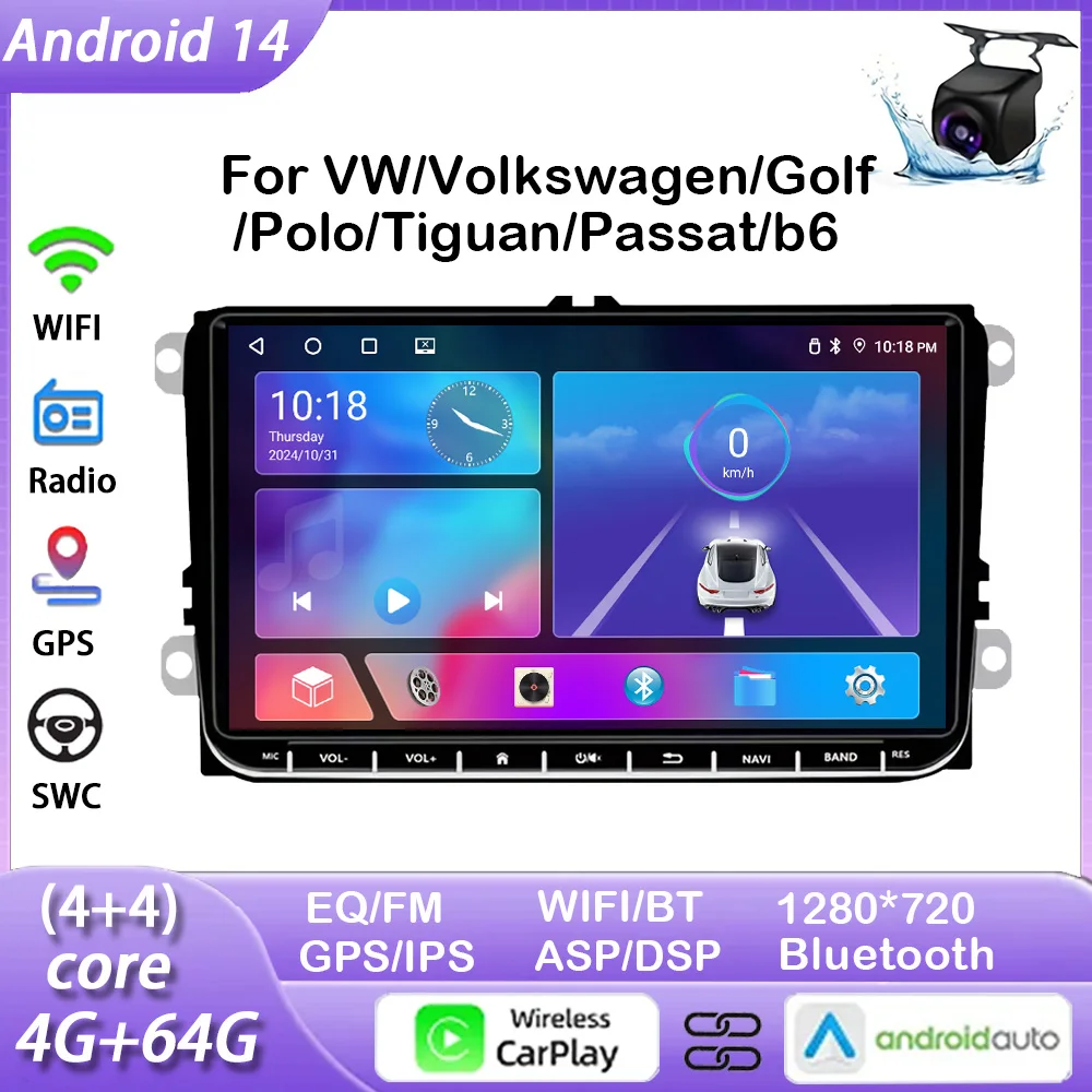 

Android14 2din 9“ Multimedia Player For VW Skoda Passat Golf Polo Tiguan Jetta Wifi BT Car Radio Carplay Stereo Receiver GPS