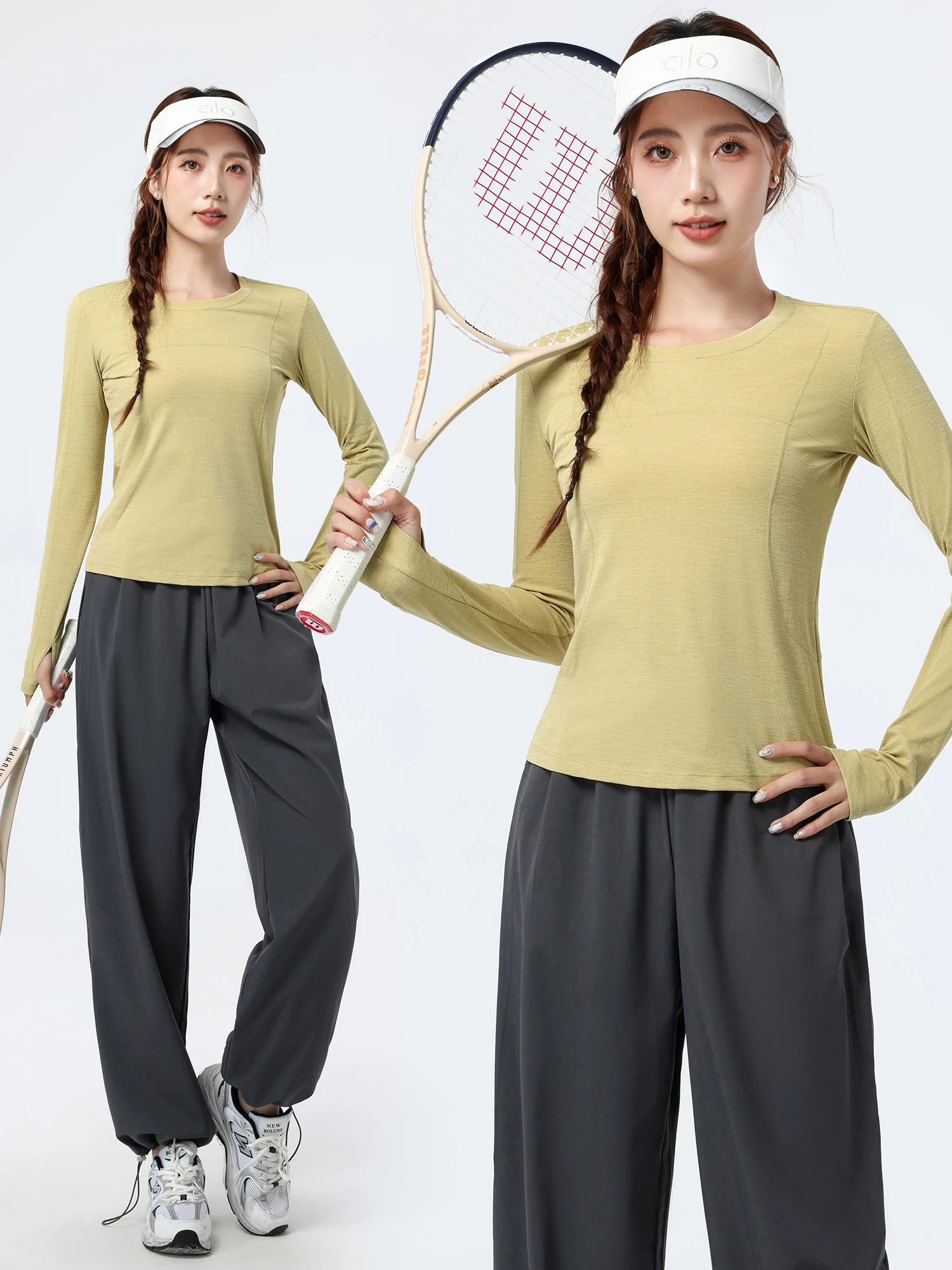 レディーステニスウェア-2025年新作-ロングスリーブ-クイックドライフィットウェア-アウトドア-通気性-朝ランニング-トレーニングスーツ-上下セット