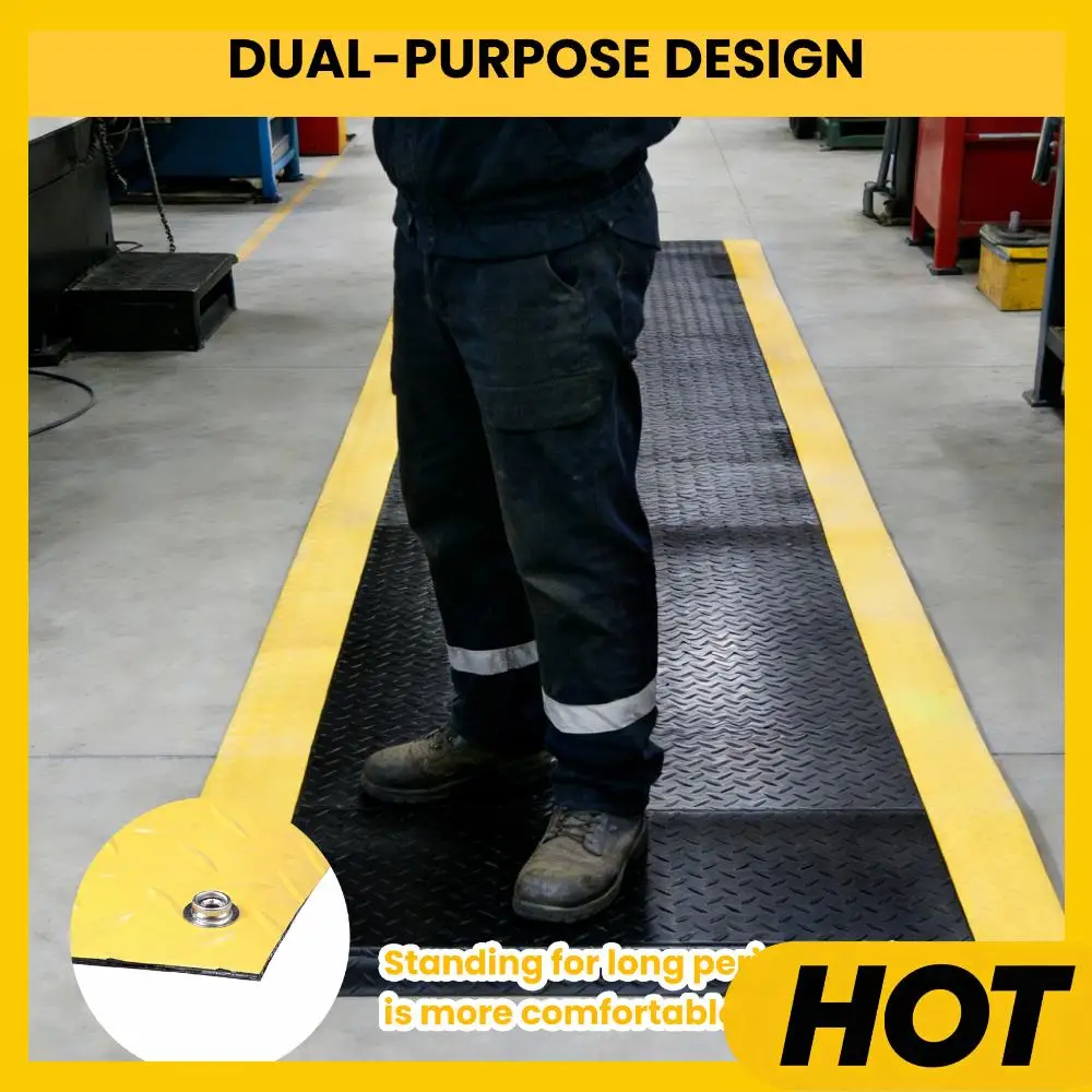 

144x36inch Anti Fatigue Mat Industrial W/ Safety Yellow Border Industrial Ergonomic Comfort Standing Mat for Garage Warehouses