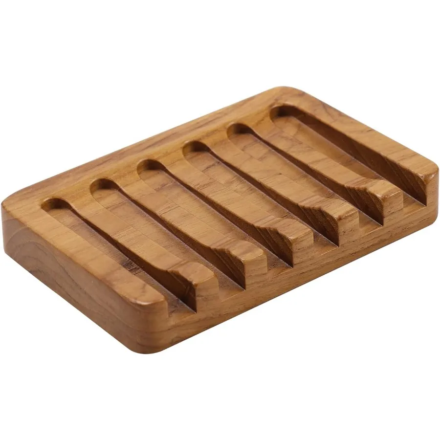 

Soap Dish with Slanted Waterfall Design by Bar Soap Holder Teak Wood Soap Saver for Shower Bathroom Sink Kitchen and Countertop