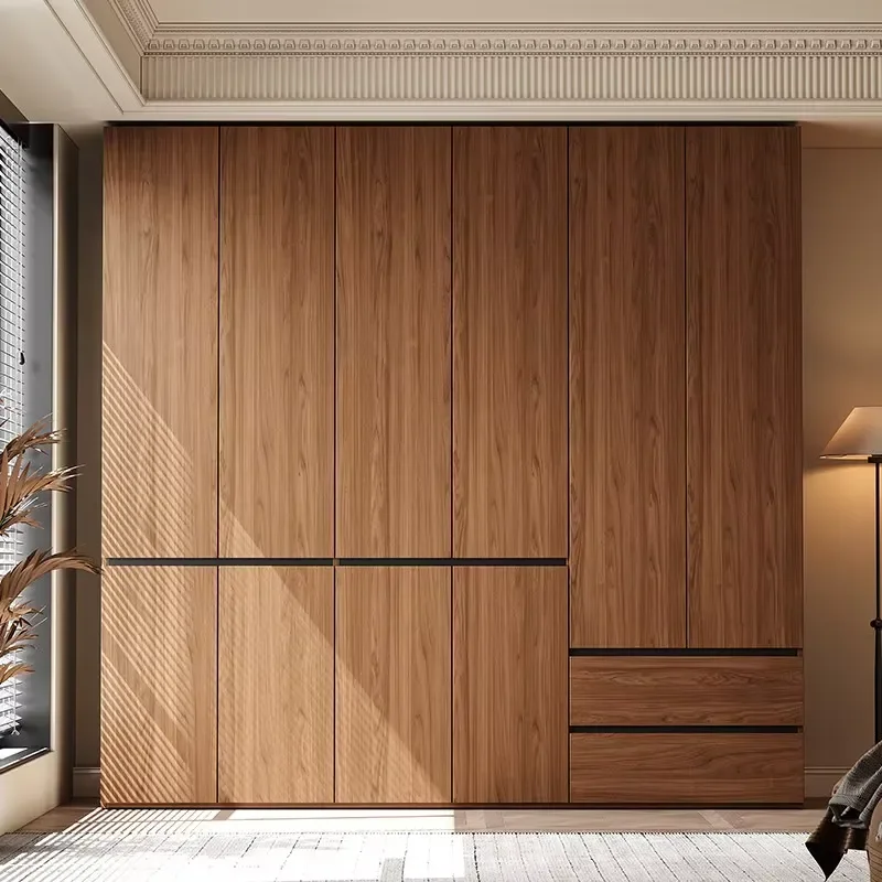 Vintage-style Solid Wood Wardrobe Home Bedroom Modern Minimalist Retro Segmented Single-swing-door Floor-to-ceiling