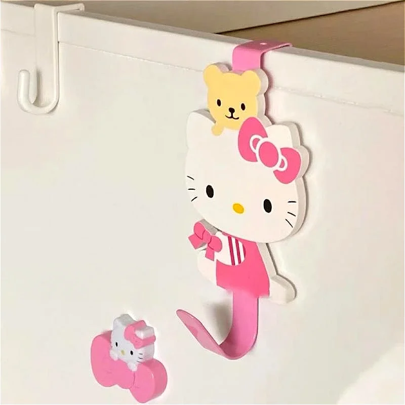 Sanrio-gancho de puerta de Hello Kitty, accesorio de personaje de dibujos animados de Anime, gancho sin costuras, gancho multifuncional Kawaii para dormitorio de niñas, regalo