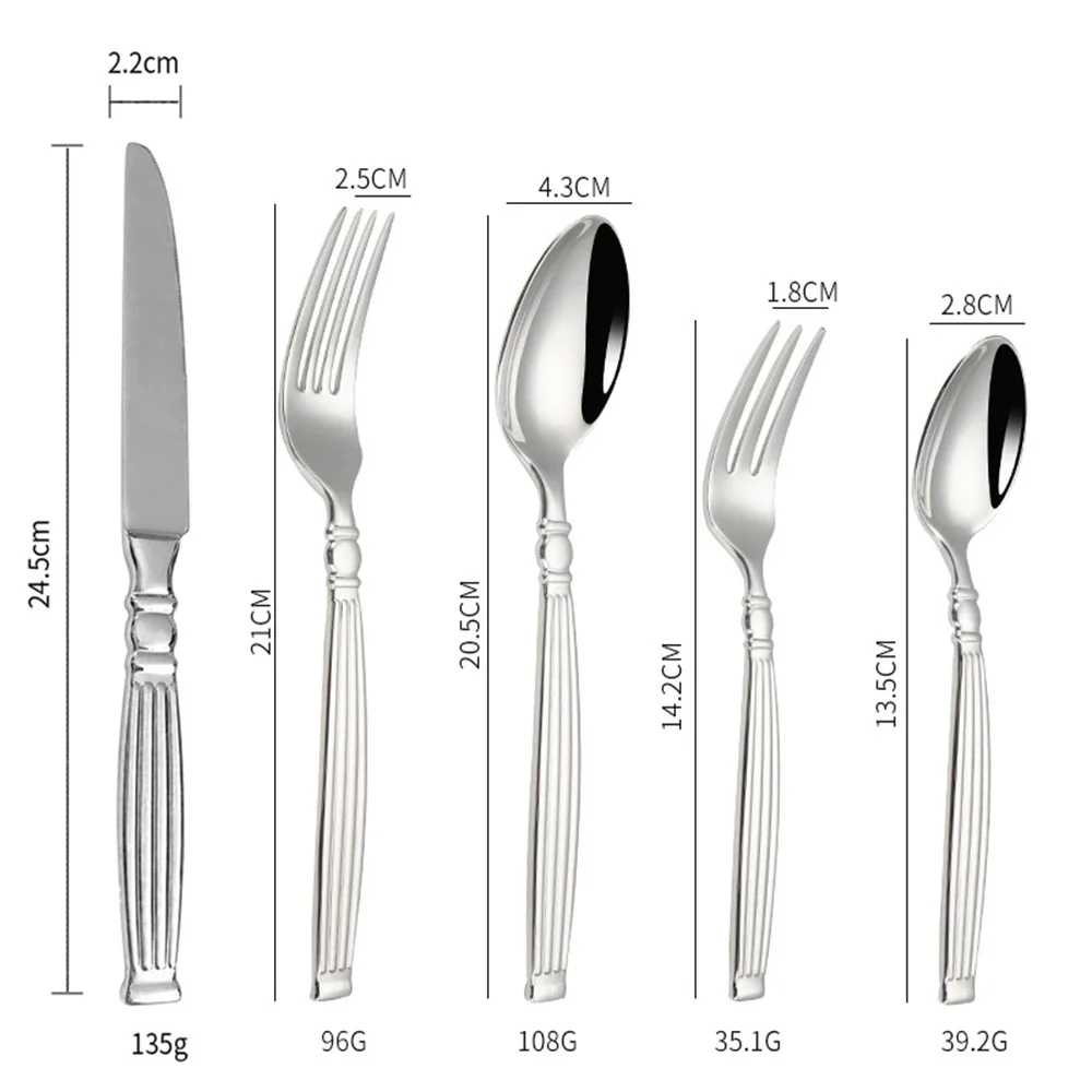 5pcs Luxury Dinnerware Set Cutlery 304 Stainless Steel Tableware Knives Forks Dining Dinner Roman Columns Handle Dishwasher Safe