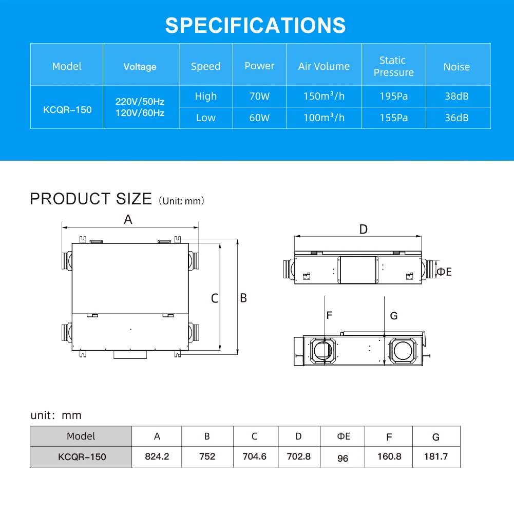 KCvents Fresh Air System House Heat Recovery System Recuperator For Ventilation Large Air Volume, Low Noise, Energy-saving