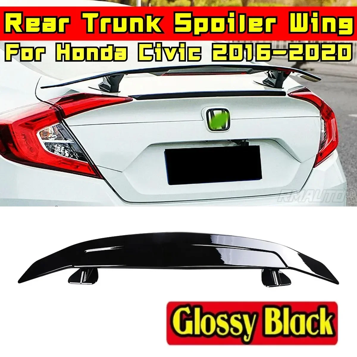 For 2016-2020 Honda Civic 10th Gen 4 Door Rear Spoiler Body Kit ABS Plastic Car Rear Trunk Spoiler Rear Trunk Wing Exterior Part