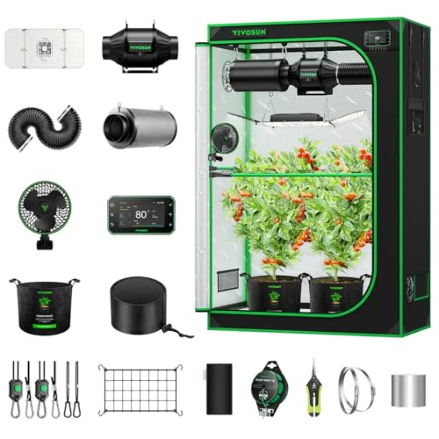 

Комплект для выращивания Smart Pro Grow Tent Kit 2x4: Полная система для выращивания с автоматическим управлением и Wi-Fi, светодиодный светильник для растений 2-в-1 с регулируемым спектром