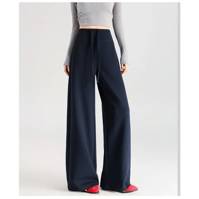 Women Navy Drawstring High Waist Micro Flare Pants Loose Casual Yoga Trousers for Summer