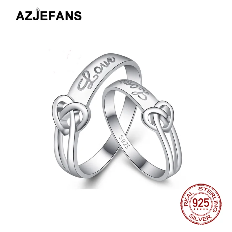 

AZJEFANS 925 Sterling Silver Heart Love Adjustable Couple Rings Fine Jewelry