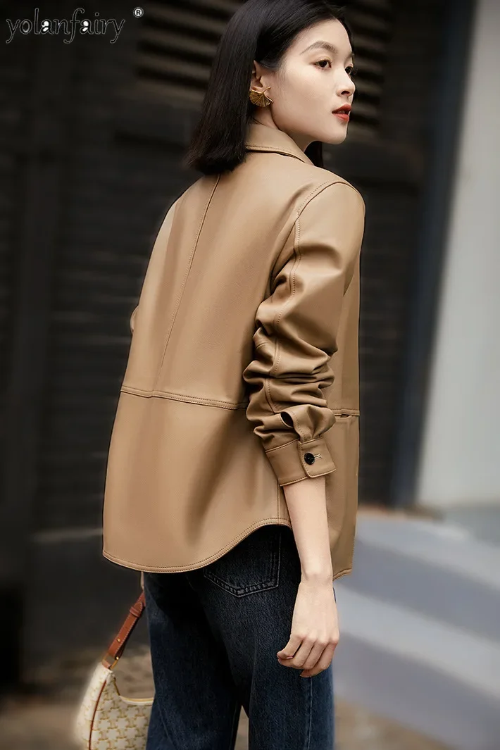 New Women\'s Genuine Leather Coats 2023 Spring Short Natural Sheepskin Coat for Women Polo Collar Casual Versatile Jacket FCY5127