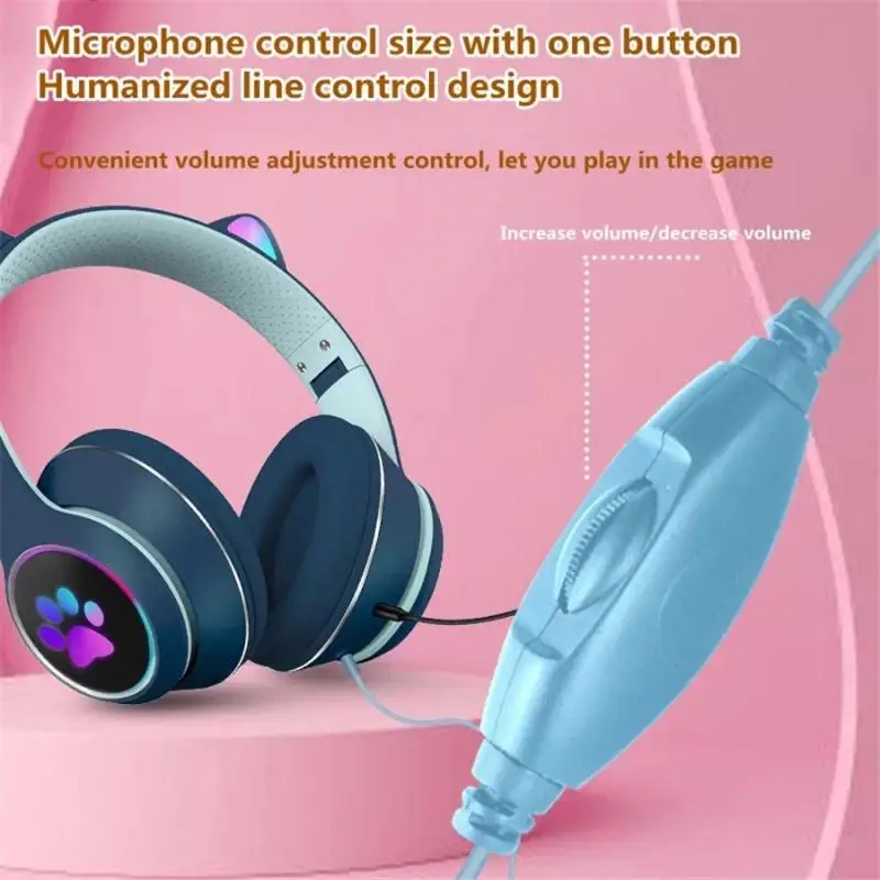 Cat Ear Gaming Headphone LED Light Girl Gamer Wired Headset Stereo Game Cat Earphone PC Earbud with Mic for Tablet PS5 Fifa