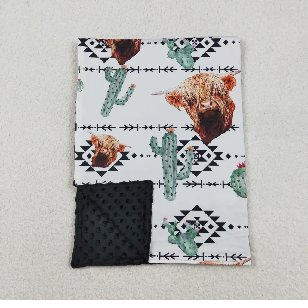 BL0152 Western Cow Cactus Baby Newborn Blanket