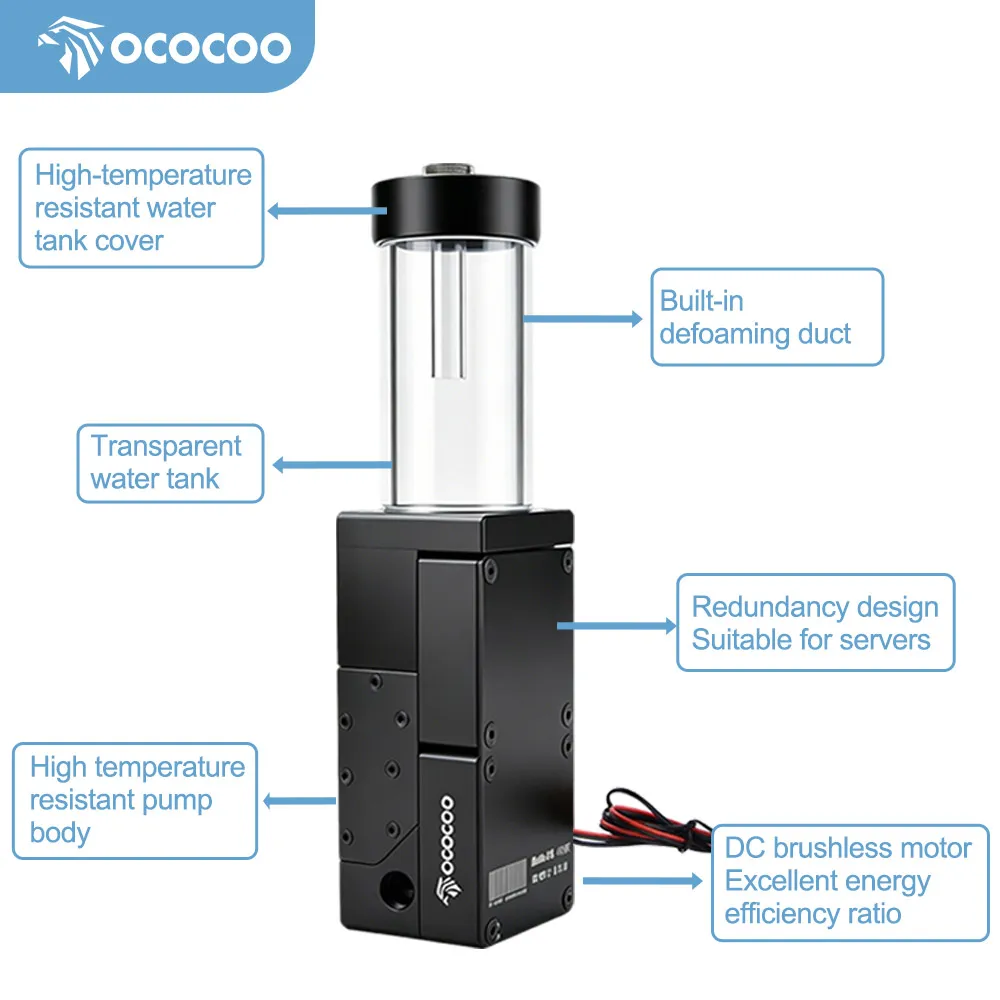 OCOCOO H09C Dual Motor Industrial Water Cooling Pump 12M Lift High Pressure 13LPM PWM Speed Control G1/4 Server PC Loop