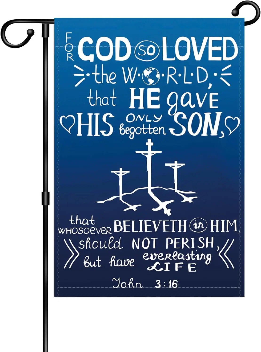 WHPCT versículo de la Biblia John 3 16 Bandera de jardín, para Dios tan amado el mundo que él dio a su único hijo John 3:16 Bandera de Casa Bandera de jardín Fl