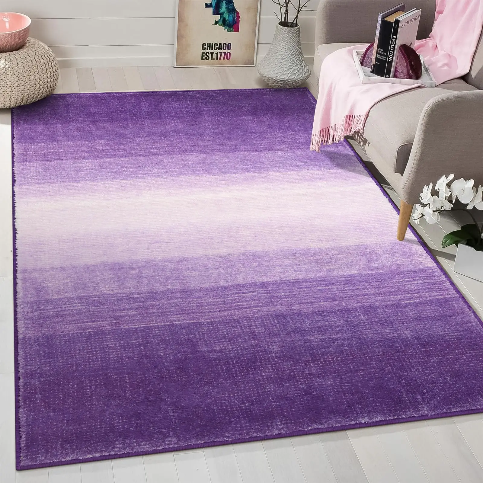 Modern Rainbow Area Rug Colorful Abstract Carpet for Home Living Room,Non-Slip Throw Mat for Girls Bedroom,Gradient Floor Mat