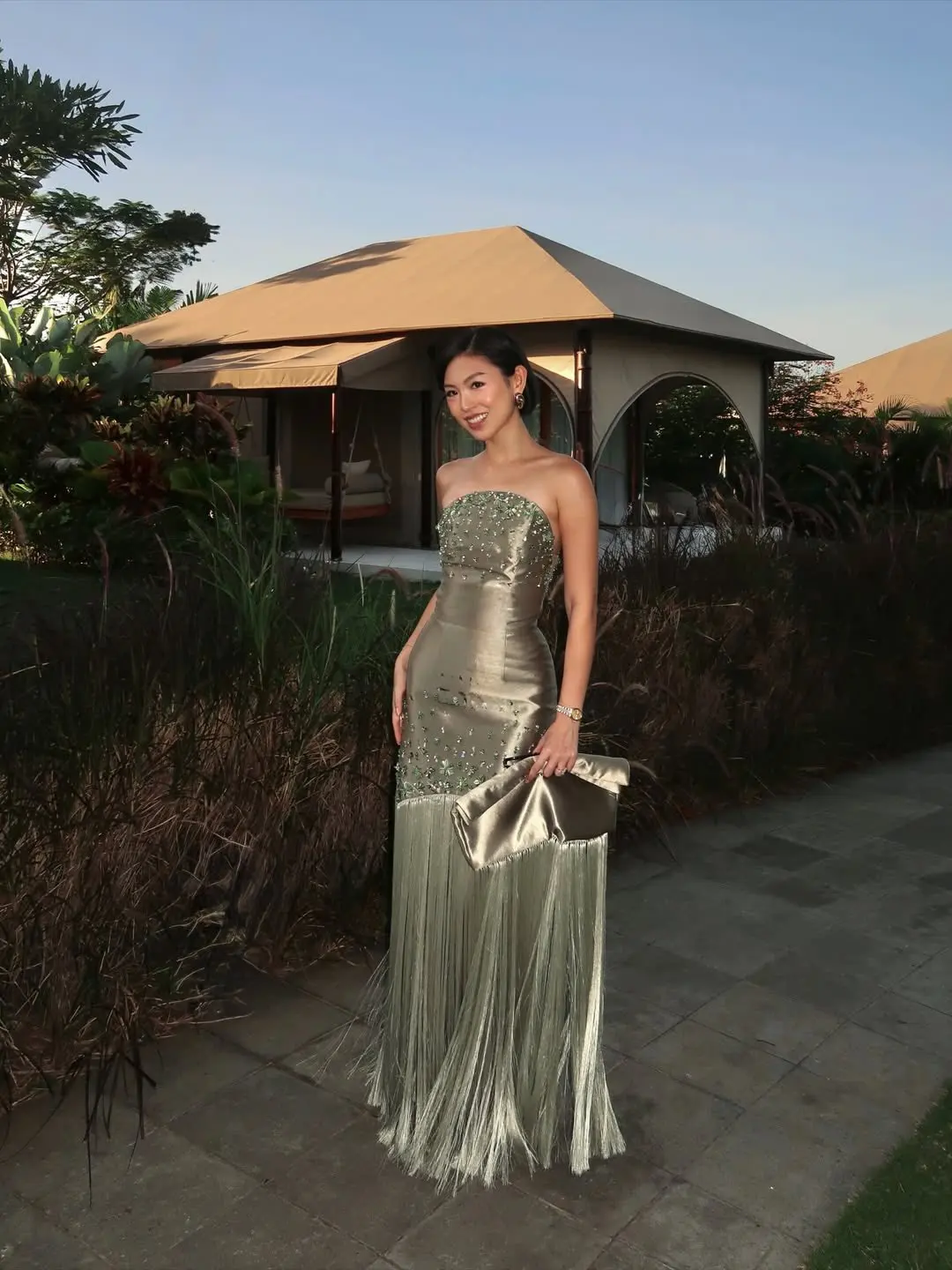 Customized Sage Green Strapless Mermaid Prom Dress Beaded Fringe Evening Gown Arabic Women Wedding Guest Dubai Party Dress view 3