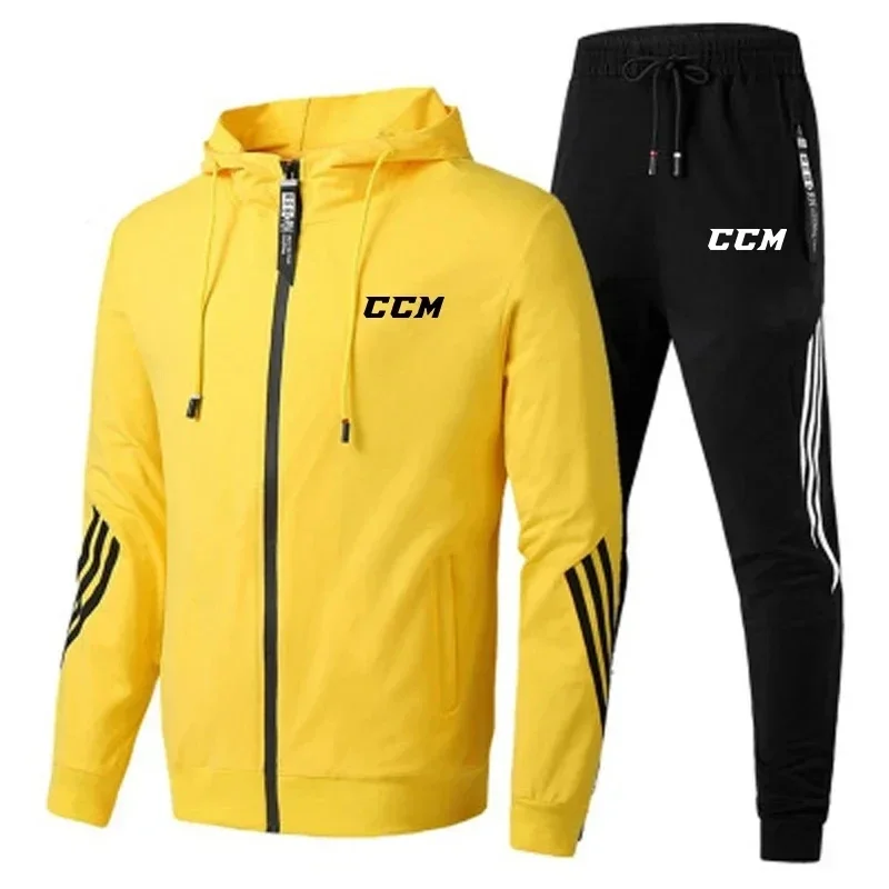Roupa casual masculina de primavera e outono, jaqueta com zíper com capuz de alta qualidade, conjunto de 2 peças de corrida, montanhismo e esporte fitness