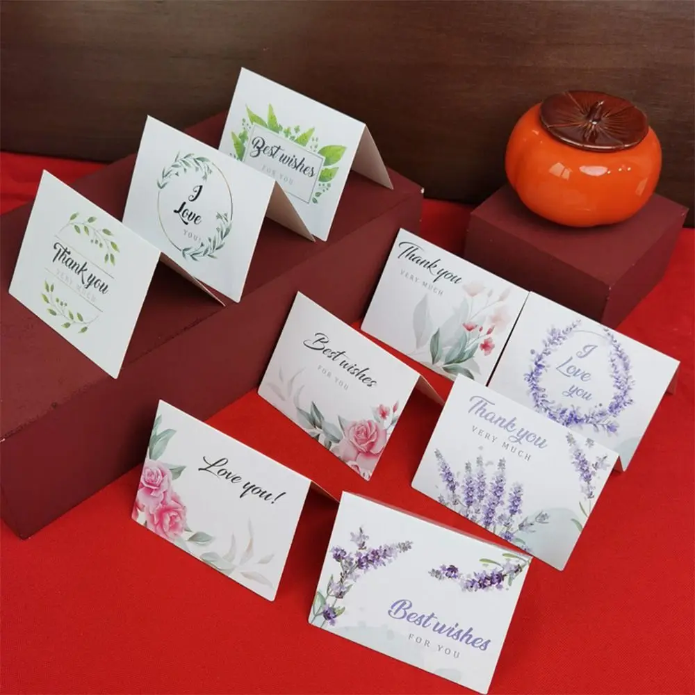 

100PCS Multicolor Thank You Card Package Decoration I Love You Gretting Cards Floral Pattern Business Package Best Wishes Card