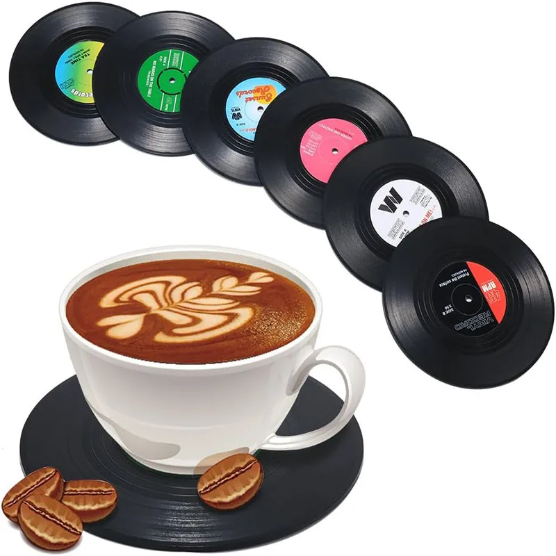 Record Coasters for Drinks Absorbent, Novelty 6 Pieces Vinyl Disk Coasters Effective Protection of The Desktop to Prevent Damage