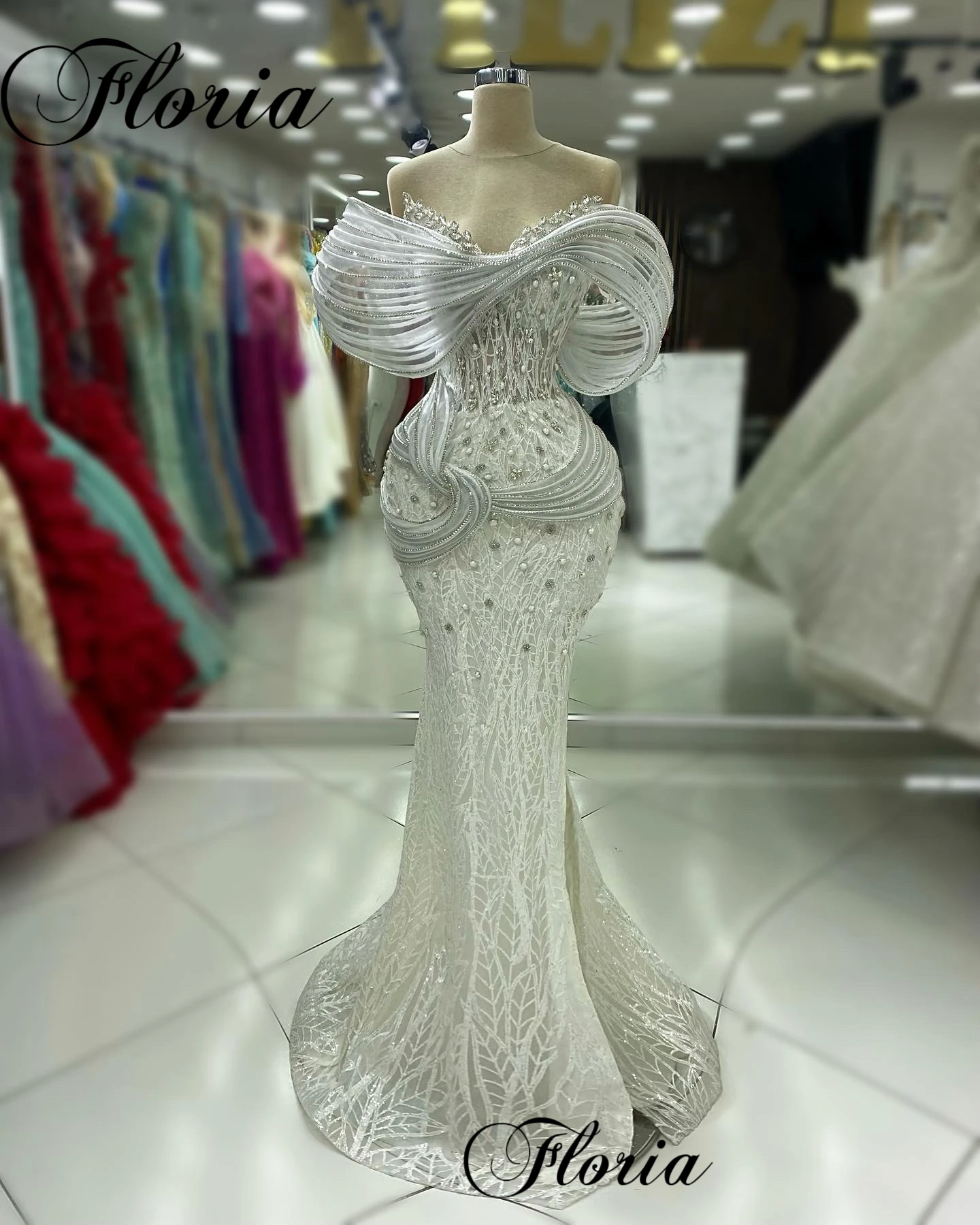 Fashion White Lace Celebrity Dresses Mermaid Crystals Special Evening Dresses For Women Vestidos De Noche Pageant Gowns Custom