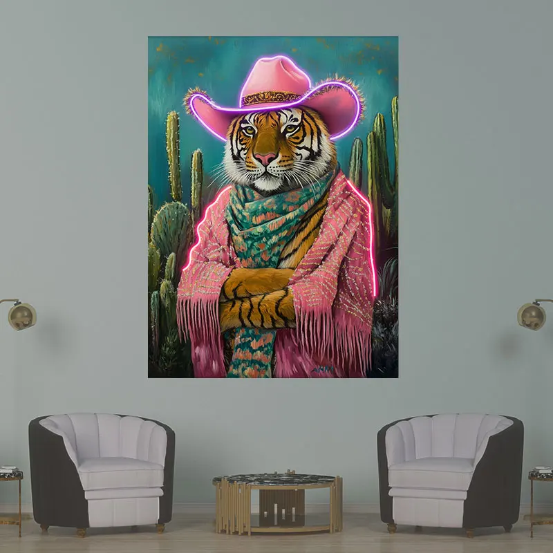 Cowboy Tiger Neon Sign, Cool LED Light, Western Cowboy Neon Light, Sinal de néon LED personalizado, Presente personalizado para crianças
