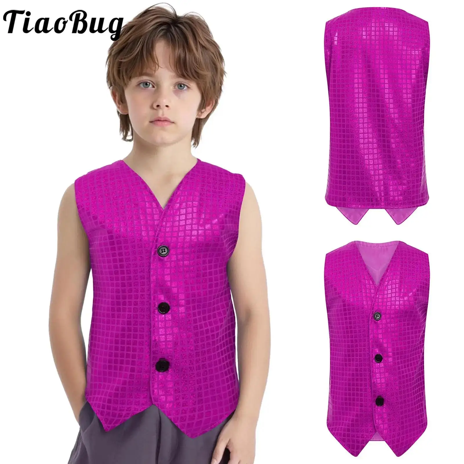 

Kid Girls Boys Shiny Sequin Vest Top Halloween Carnival Party Hip Hop Jazz Dance School Choir Circus Magic Performance Waistcoat