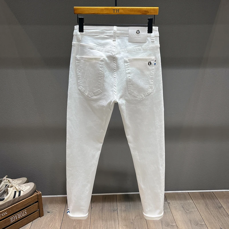 مصمم الأزياء Y2knew الجينز الصفر غسل الحنين تمتد سليم صالح مثقب التصحيح الأبيض الرجال الجينز الرجعية السراويل hombre #4