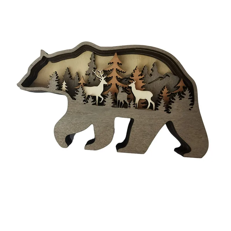 Ornamento de urso marrom de madeira criativo, Alce bonito, Home Decor, Presente de Natal, Artesanato Decoração, Divertimento, Novo, 1pc