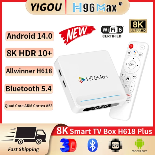 H96 Max H618 Plus Android 14,0 Allwinner H618 4GB 128GB HDR 8K Wifi6 BT5.4 asistente de voz reproductor multimedia 8K Smart TV Box H313 nuevo