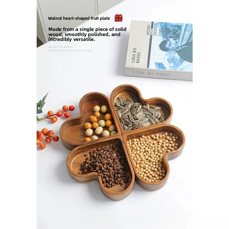 Japanese walnut love-shaped fruit plate household living room dried fruit peanut melon seed tray creative stacking snack plate