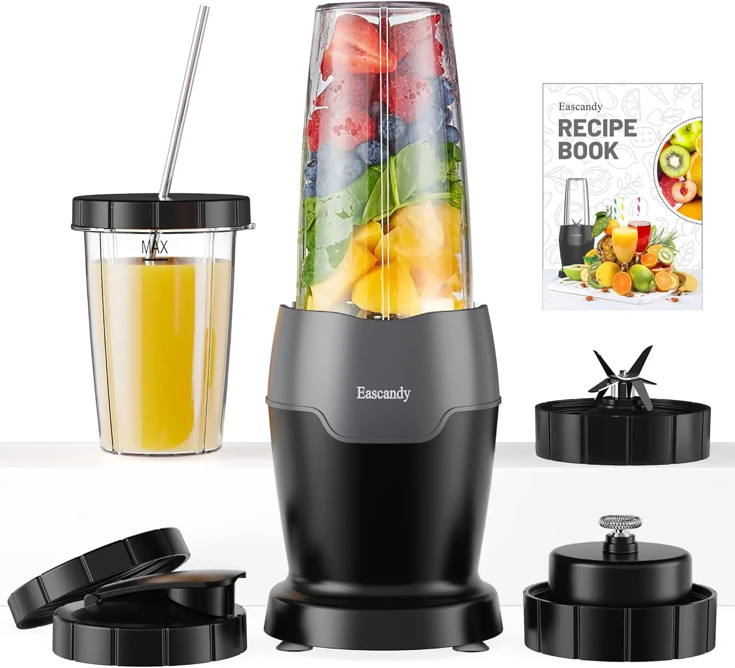 

Блендер для смузи мощностью 900 Вт со вспенивателем молока, набором 12 в 1, лезвиями из нержавеющей стали, чашками из тритана для коктейлей и дробления льда