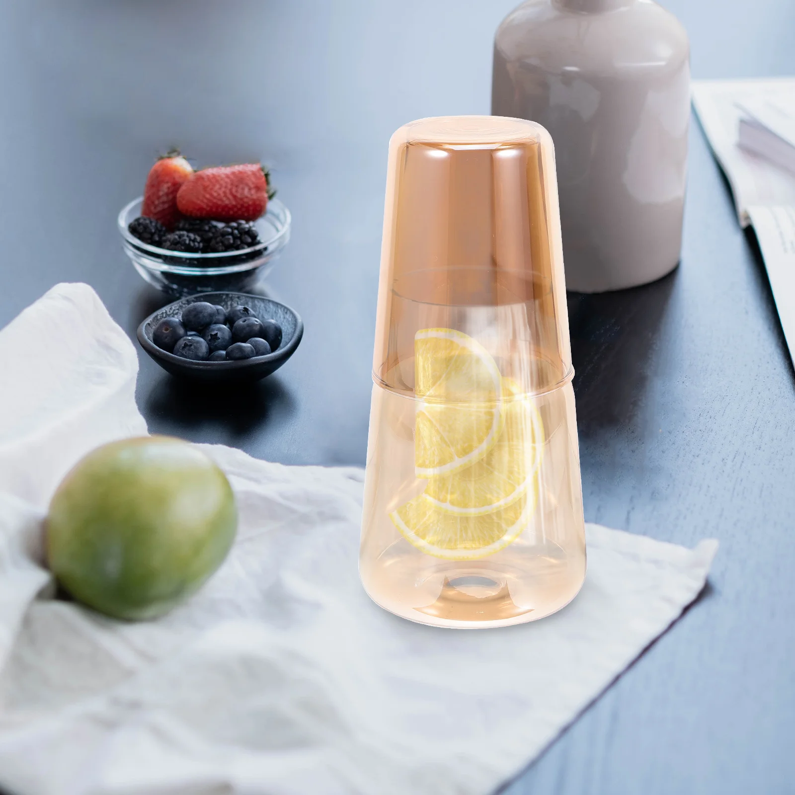 

1Set Bedside Water Carafe Glass Pitcher with Cup Lid Cold Water Container Juice Milk Tea Multi-Function Jug Clear Bottle