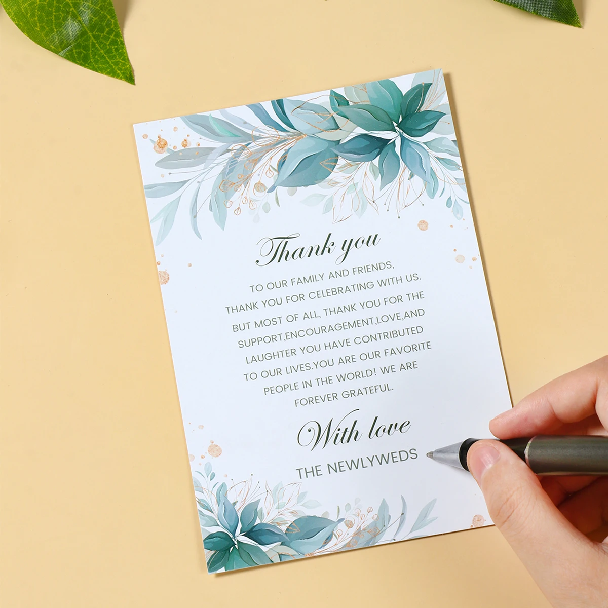 Wedding Green Leaf Gold Dot Border special Thanks Card Wedding Party Decoration Adult Ceremony Banquet Table Thank You Postcard