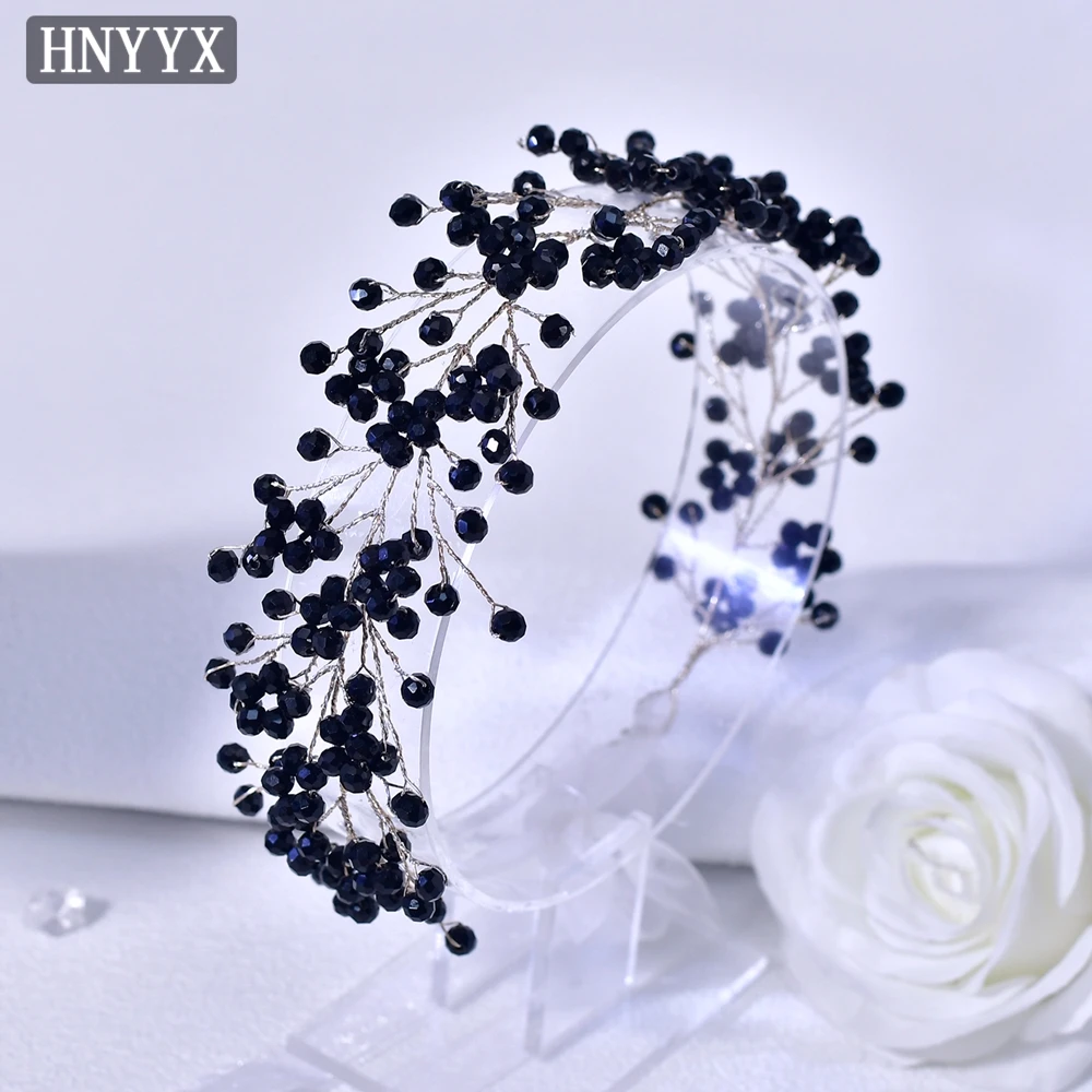 

HNYYX Hair Accessories For Women Black Crystal Headband Handmade Beaded Hair Vine Daily Shopping Dating Headdress Headwear A352