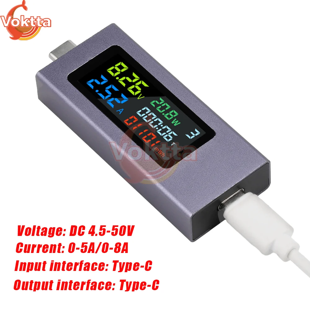 DC 4.5-50V 0-8A Type-C USB Tester Digital Voltmeter Amperimetro Voltage Current Meter Power Bank Charger Capacity Test Indicator