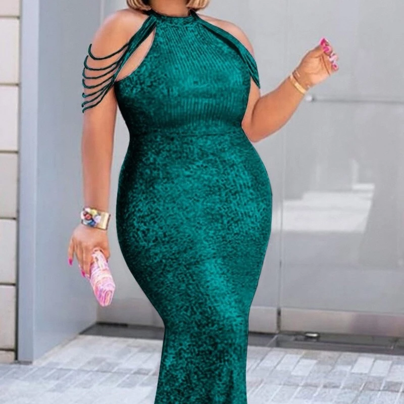 Elegant Women's Summer Plus Size Sexy Halter Sleeveless Sequin Evening Long Dress O Neck Prom Party Maxi Dresses Ladies Vestidos