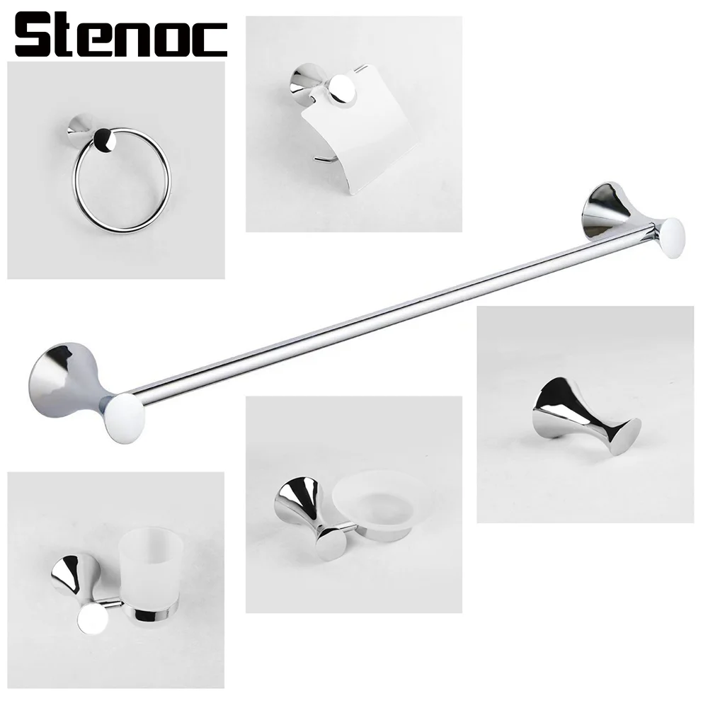 

Набор аксессуаров для ванной Stenoc: серебристый настенный держатель для полотенец, кольцо для полотенец, держатель для туалетной бумаги, крючок для халата, подставка для стакана, черные аксессуары для ванной комнаты