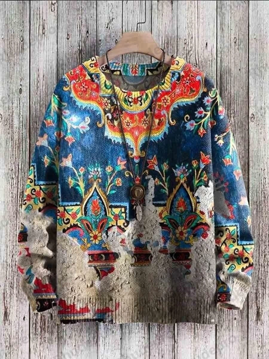 Winter Unisex Casual Knit Pullover Sweater Watercolor Rainbow Art Pattern 3D Printed Fashion Crewneck Knitted Sweaters