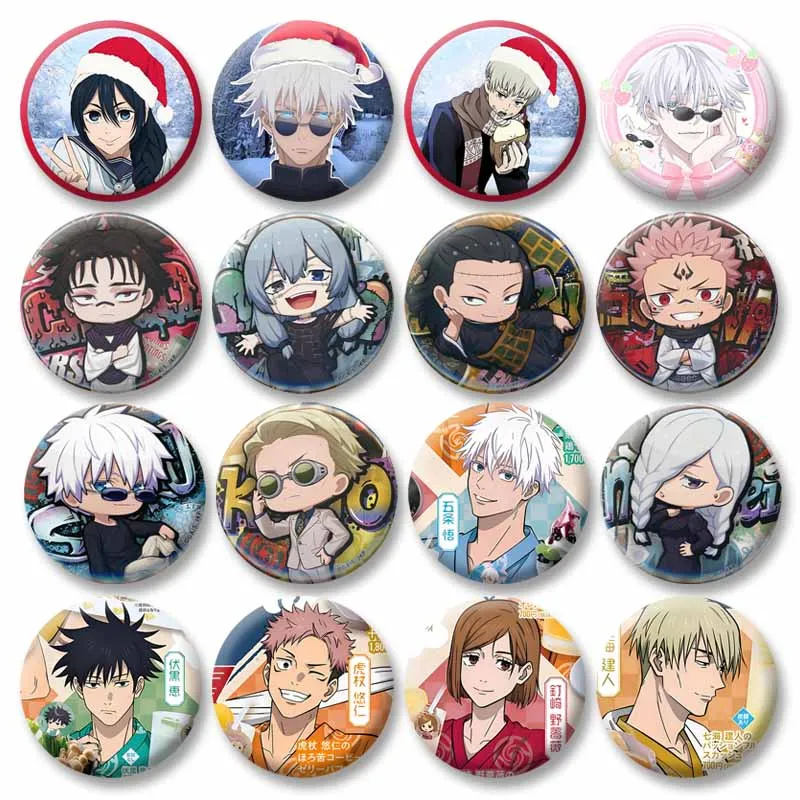 Anime Character Round Brooch Gojo Satoru Kento Nanami Suguru Geto Cartoon Badge Enamel Pin for Backpack Shirt Decor Jewelry Gift