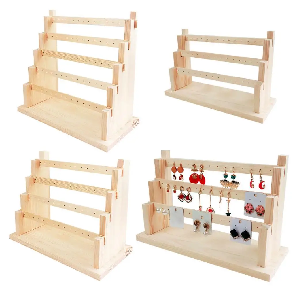 منظم أقراط متدلي خشبي لعرض المجوهرات وحامل خشبي لخواتم الأقراط والقلادة والسوار #3