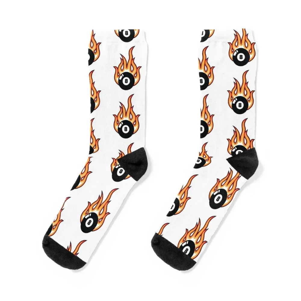 

Flaming 8 Pool ball Socks loose hiking Running kawaii Men Socks Women's
