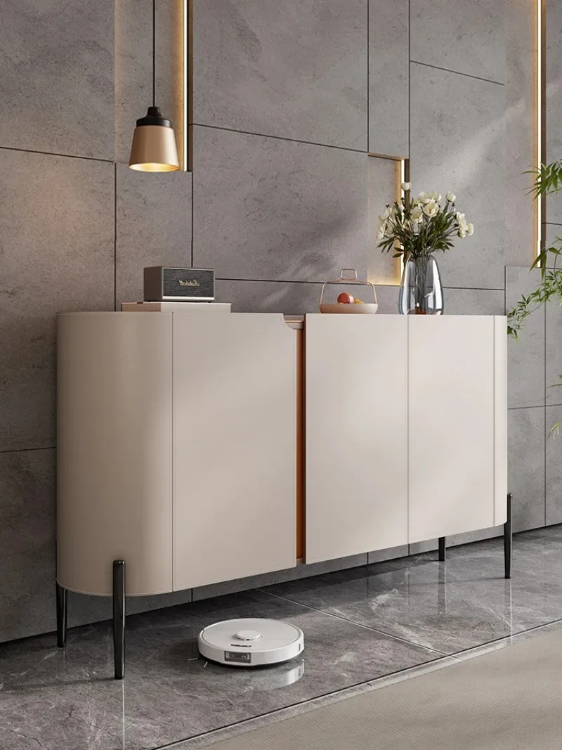 

Light luxury saddle leather dining sideboard, modern home living room, wall facing solid wood foyer cabinet, high foot new stora